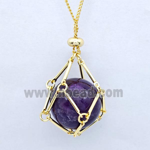 Natural Purple Amethyst Necklace Gold Plated