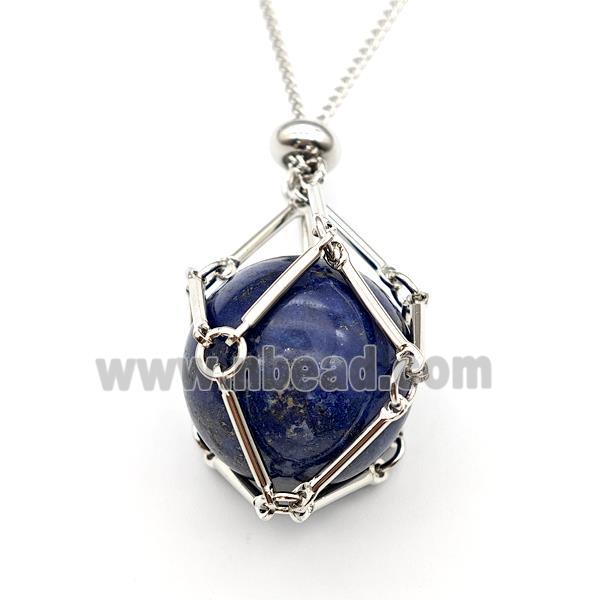 Natural Blue Lapis Lazuli Necklace Platinum Plated