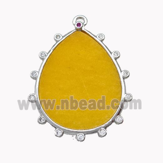 Natural Yellow Honey Jade Pendant Flat Teardrop