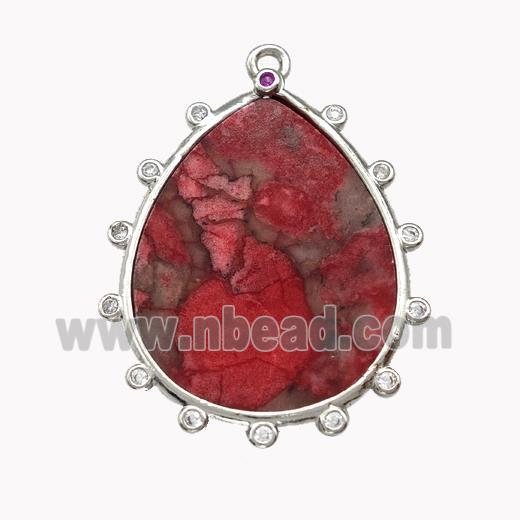 Natural Howlite Turuqoise Teardrop Pendant Red Dye