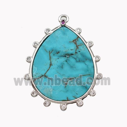 Natural Howlite Turuqoise Teardrop Pendant Teal Dye