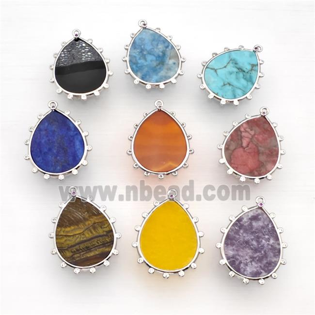 Mix Gemstone Teardrop Pendant Flat