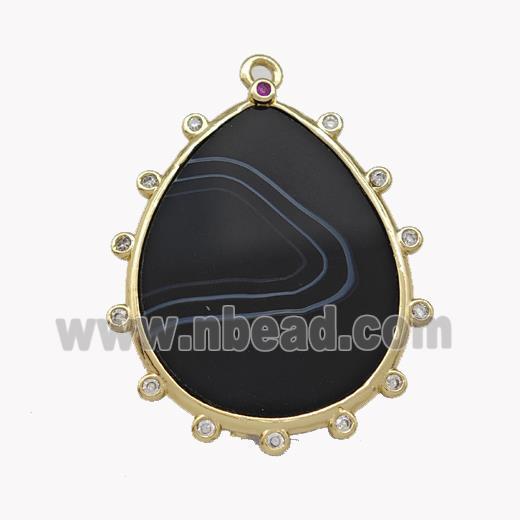 Black Stripe Agate Teardrop Pendant