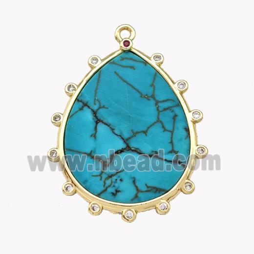 Natural Howlite Turquoise Teardrop Pendant Teal Dye