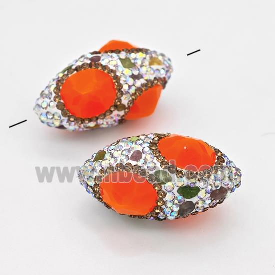 Clay Rice Beads Pave White Rhinestone Orange Jadeite Glass Tourmaline