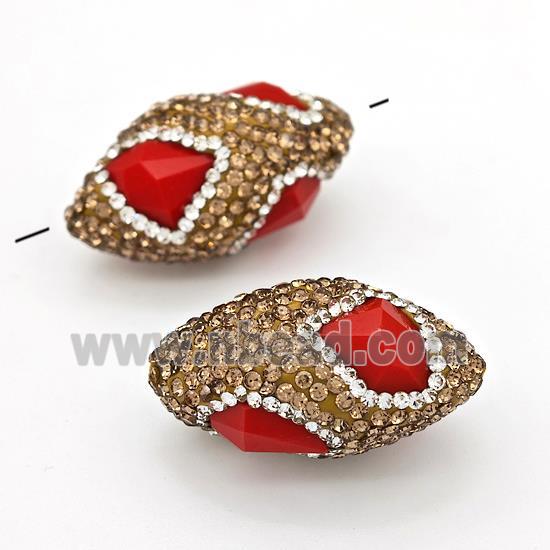 Clay Rice Beads Pave Yellow Rhinestone Red Jadeite Glass