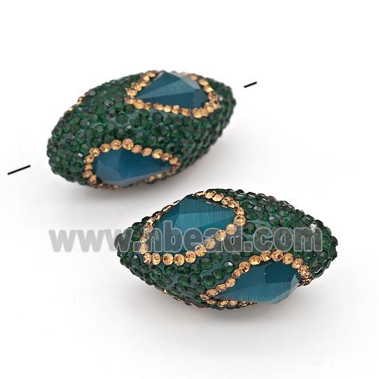 Clay Rice Beads Pave Green Rhinestone Blue Jadeite Glass