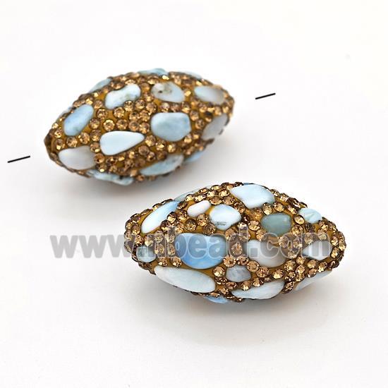 Clay Rice Beads Pave Yellow Rhinestone Blue Larimar