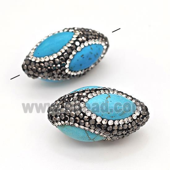 Clay Rice Beads Pave Rhinestone Blue Synthetic Turquoise