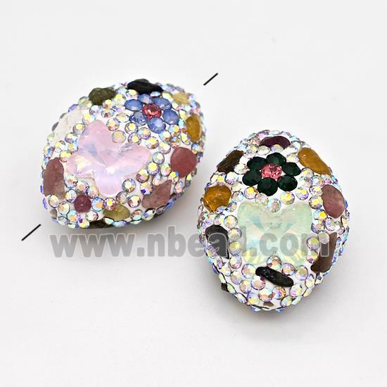 Clay Oval Beads Pave White Rhinestone Tourmaline Multicolor