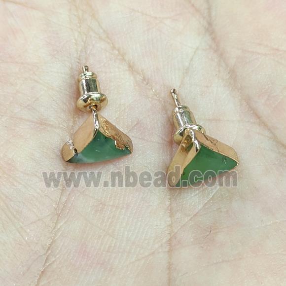 Natural Australian Chrysoprase Stud Earrings Trangle Gold Plated