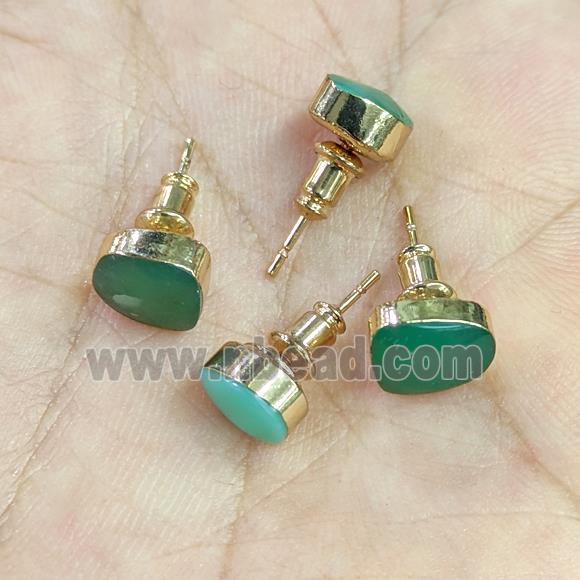 Natural Australian Chrysoprase Stud Earrings Freeform Gold Plated