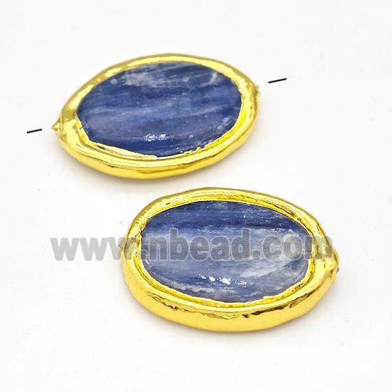 Natural Blue Kyanite Oval Beads Gold Plated