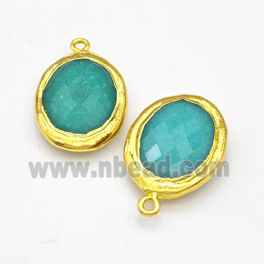 Green Dye Jade Oval Pendant Gold Plated