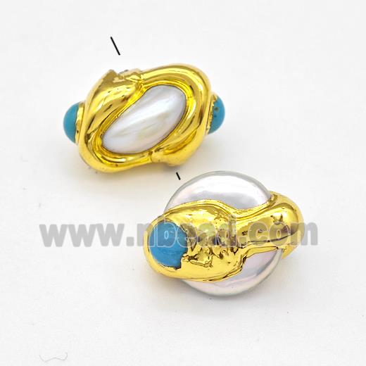 White Pearl Coin Beads Gold Plated