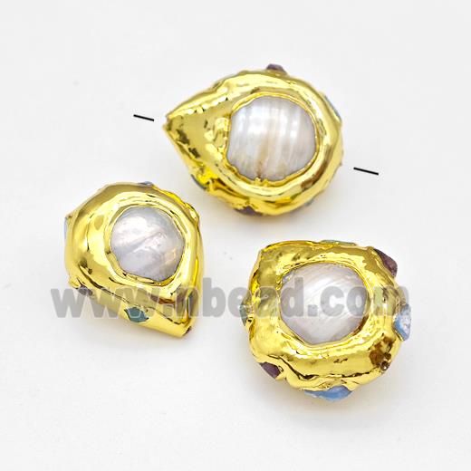 White Pearl Beads Round Gold Plated