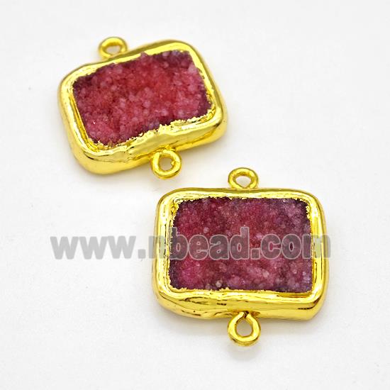 Red Druzy Quartz Rectangle Connector Gold Plated