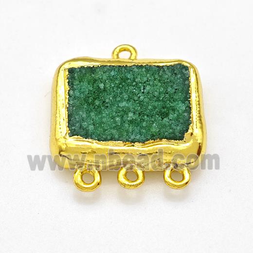 Green Druzy Quartz Rectangle Connector Gold Plated