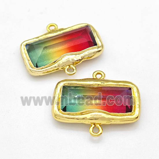 Crystal Glass Rectangle Connector Multicolor Gold Plated