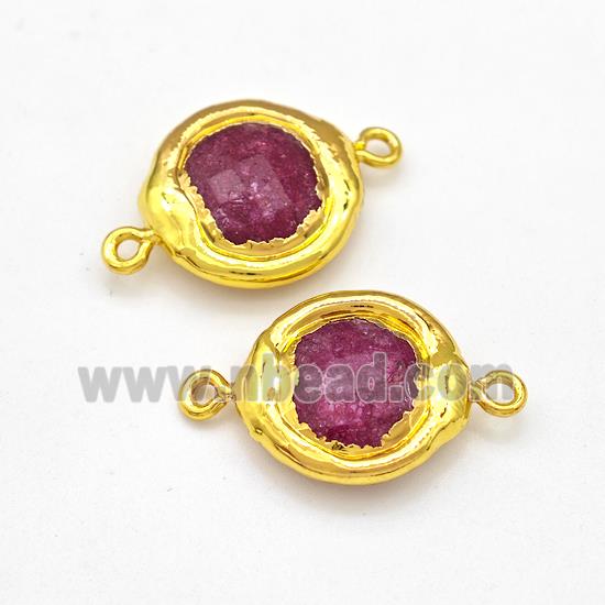 Red Dye Jade Coin Connector Gold Plated