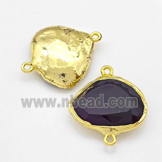 Natural Black Crystal Glass Connector Freeform Gold Plated