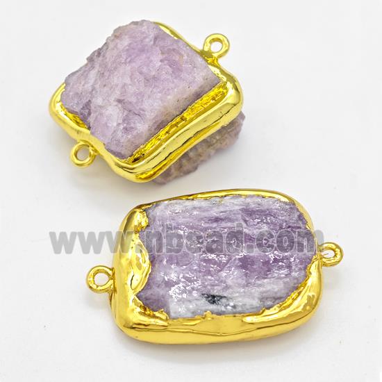 Natural Kunzite Nugget Connector Purple Freeform Gold Plated