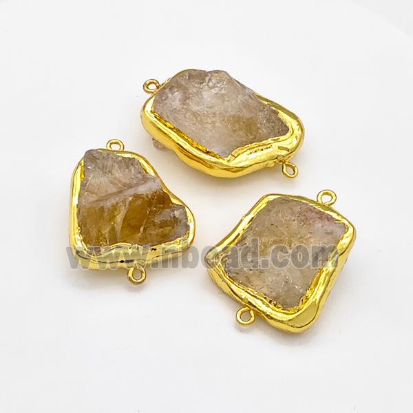 Natural Citrine Nugget Connector Freeform Gold Plated