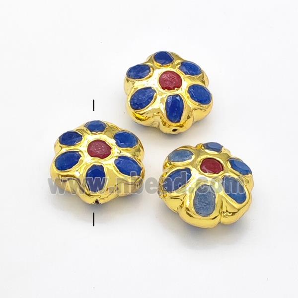 Dye Jade Flower Beads Gold Plated