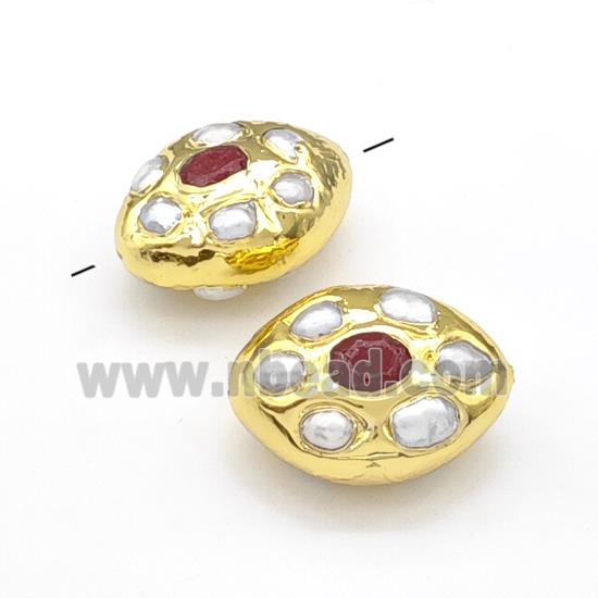 White Pearl Oval Beads Gold Plated