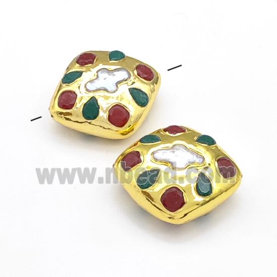 Dye Jade And White Pearl Beads Rhombic Gold Plated