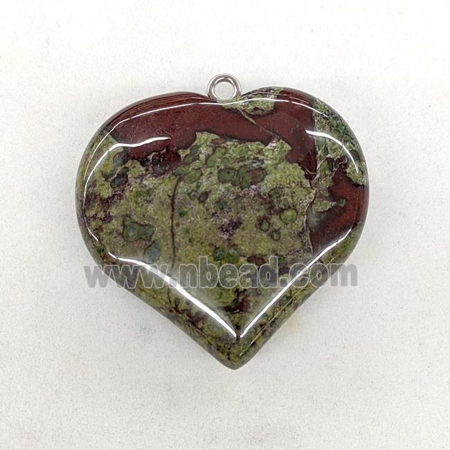 Natural Bloodstone Heart Pendant Green