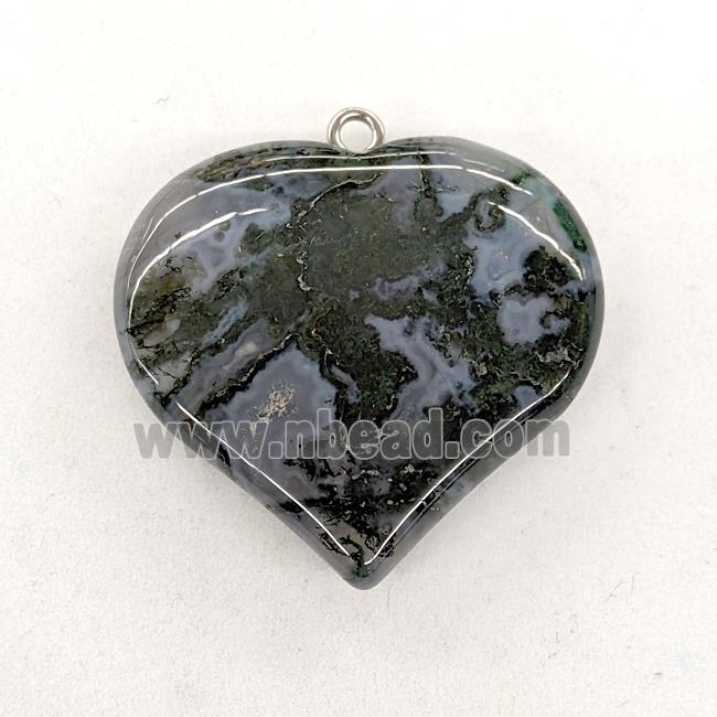 Natural Green Moss Agate Heart Pendant