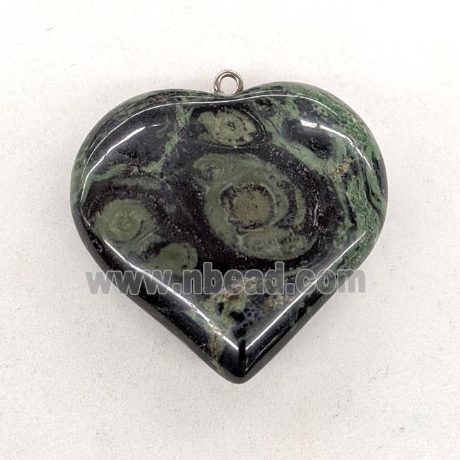 Natural Kambaba Jasper Heart Pendant Green