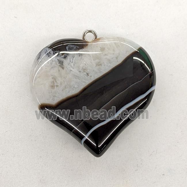 Natural Druzy Agate Heart Pendant Black White