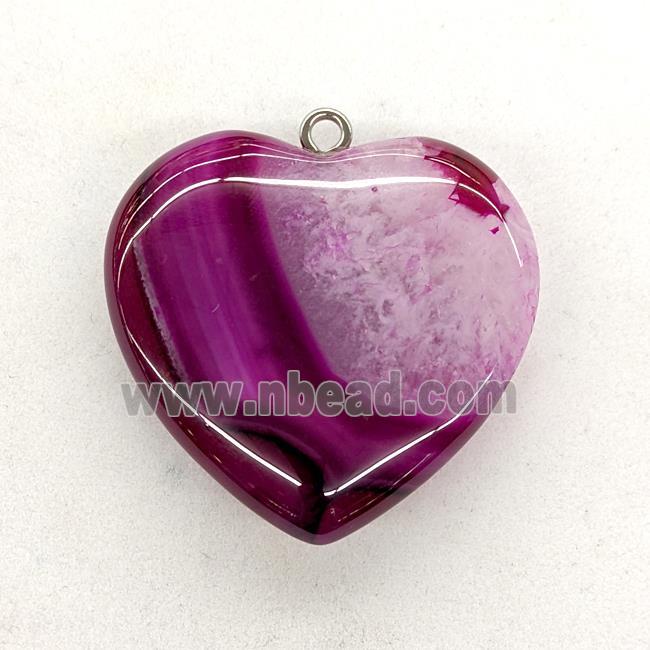 Natural Druzy Agate Heart Pendant Hotpink Dye