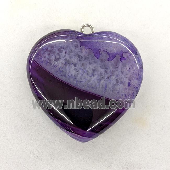 Natural Druzy Agate Heart Pendant Purple Dye