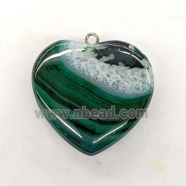 Natural Druzy Agate Heart Pendant Green Dye