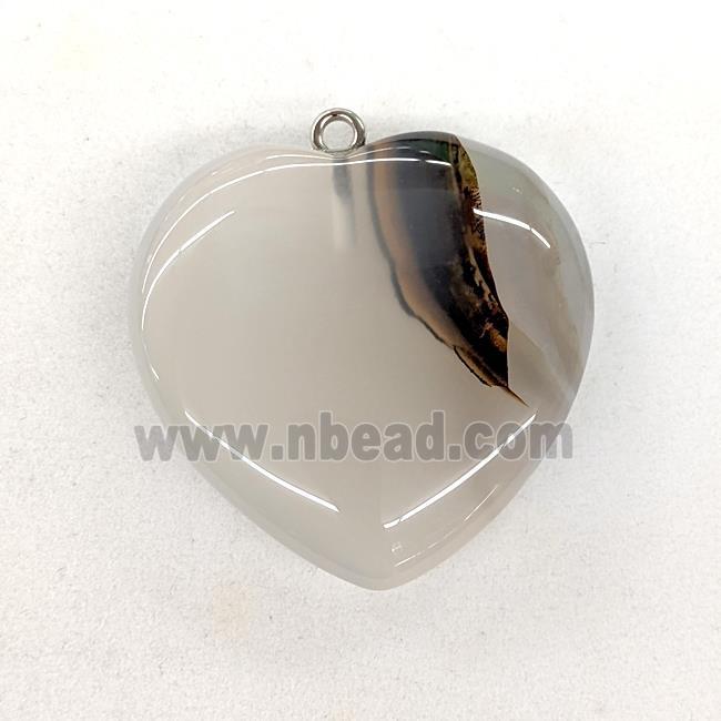 Natural Chinese Heihua Agate Heart Pendant