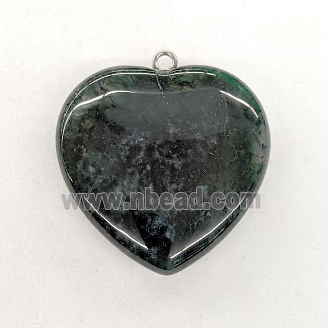 Natural Green Moss Agate Heart Pendant