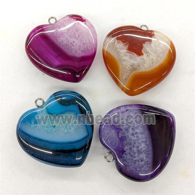 Natural Druzy Agate Heart Pendant Dye Mixed Color