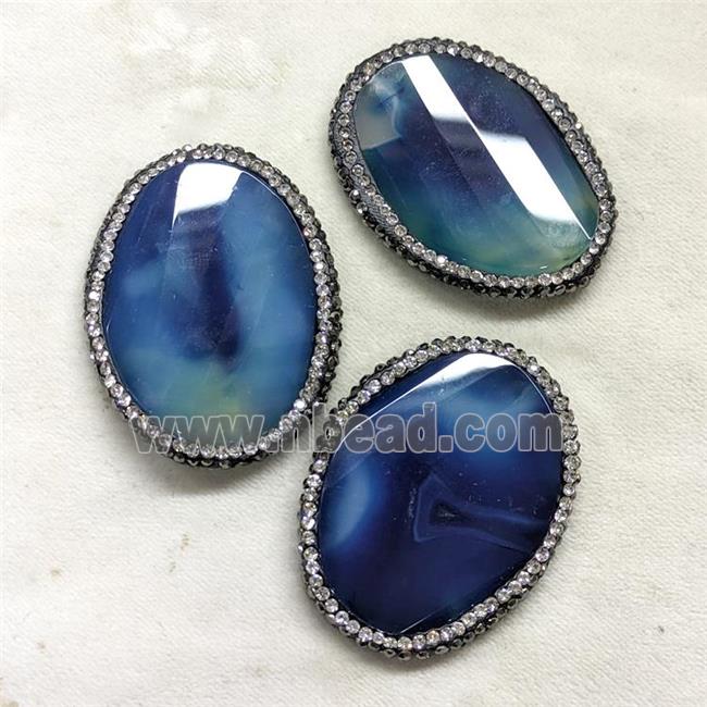 Natural Blue Agate Oval Beads Pave Rhinestone Dye Twist Faceted