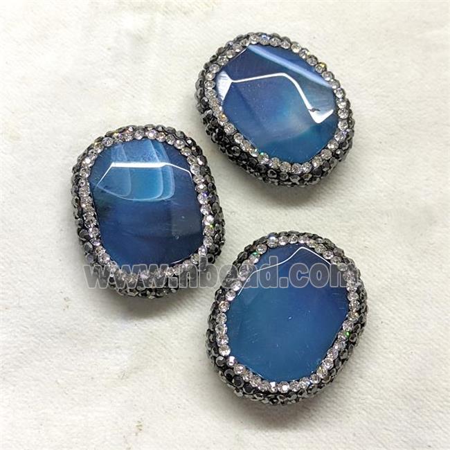 Natural Blue Agate Oval Beads Pave Rhinestone Dye