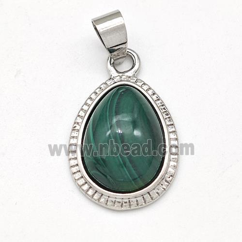 Green Malachite Teardrop Pendant Platinum Plated