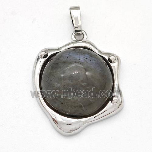 Labradorite Pendant Half Round Platinum Plated