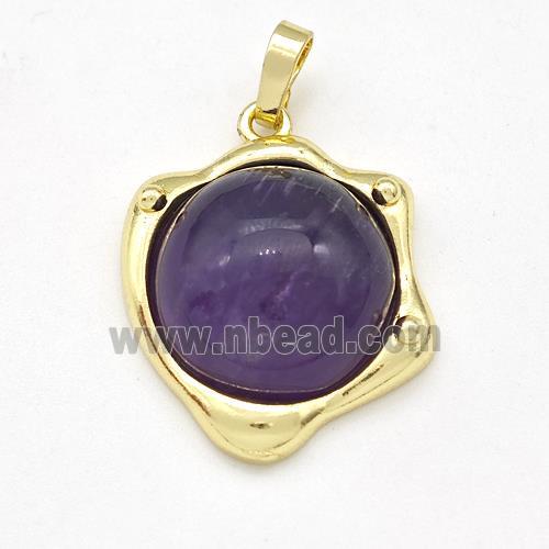 Purple Amethyst Pendant Half Round Gold Plated