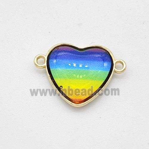 Resin Heart Connector Rainbow