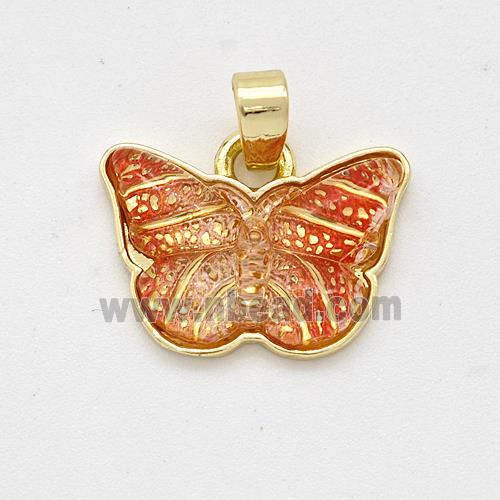 Orange Resin Butterfly Pendant Gold Plated