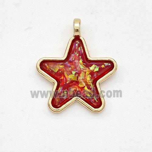 Copper Star Pendant Pave Red Fire Opal Gold Plated