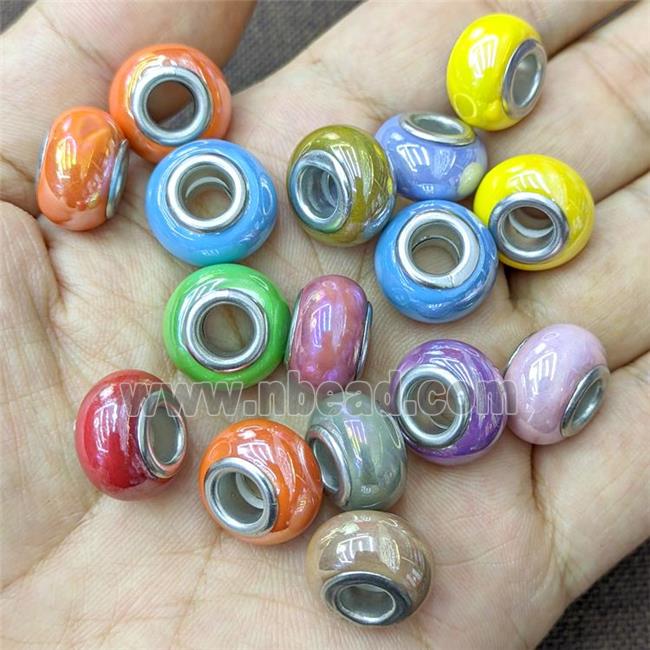 Europe Style Pearlized Glass Rondelle Beads Smooth Large Hole Mixed Color