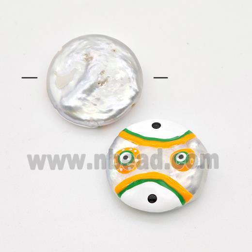 Baroque Style Pearl Coin Beads Multicolor Enamel Evile Eye